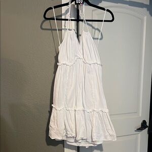 55 White Halter Dress with ruffled tiers